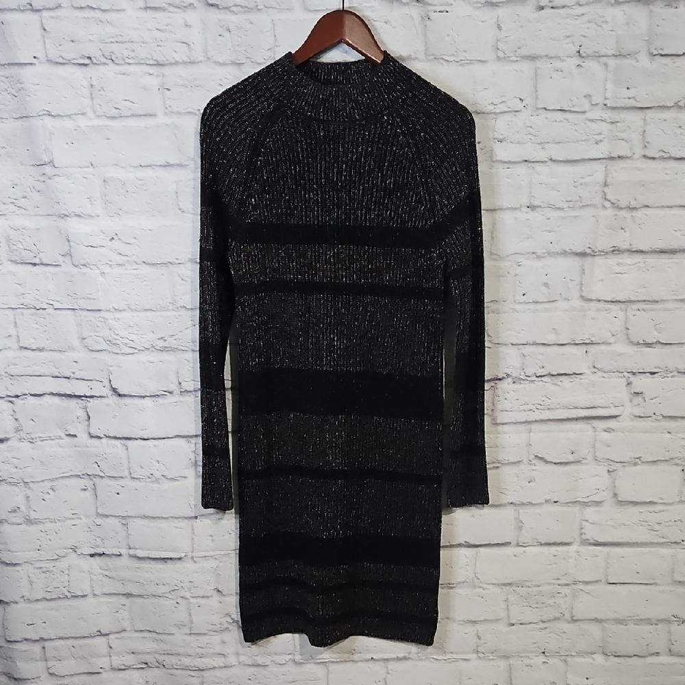 Black Shimmer Long Sleeve Sweater Dress